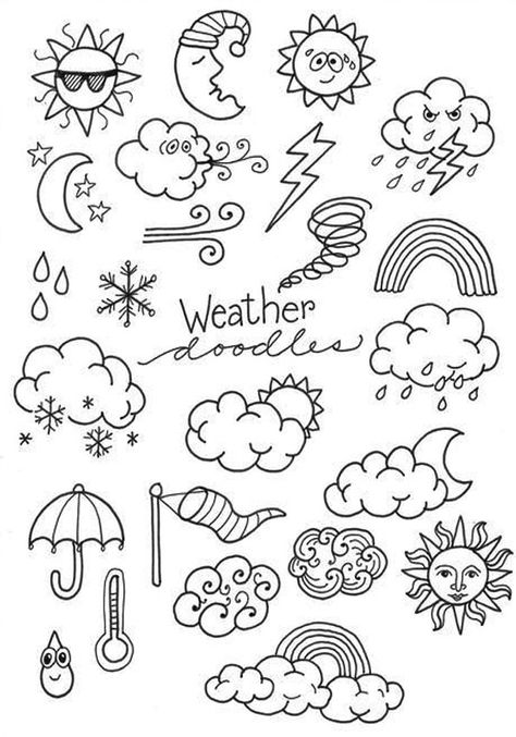 Weather Doodles, Kunstjournal Inspiration, Dibujo Simple, Flower Pattern Drawing, Doodle Art Journals, Easy Doodles Drawings, Bullet Journal Art, Drawing Templates, Trendy Flowers