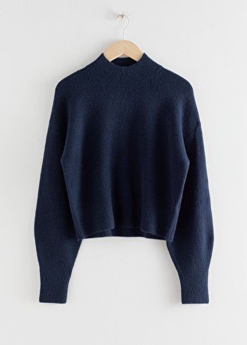 Mock Neck Sweater - Navy - Sweaters - & Other Stories Navy Sweater, Blue Sweater, Mock Neck Sweater, Sweater Weather, Neck Sweater, Mock Neck, Capsule Wardrobe, Winter Outfits, Winter Fashion