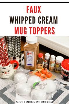 Fake Whipped Cream Mug Topper Diy Christmas, How To Make Faux Whipped Cream Mug Topper, How To Make Mug Toppers Diy, Whipped Cream Tumbler Topper, Whipped Cream Toppers For Mugs, Fake Bake Mug Toppers, Fake Coffee Mug Topper, Faux Whip Cream Mug Topper, Faux Whipped Cream Diy