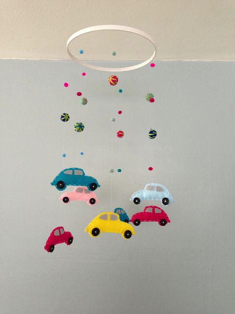 VW Bug mobile for baby's nursery, made by nodakademic. Vw Nursery, Vw Symbol, Tools Theme, Baby Bug, Crochet Mobile, Baby Boy Room Nursery, Nursery Room Boy, Nursery Room Inspiration, Baby Themes