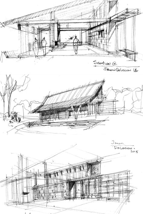 Gallery of Jenson-DeLeeuw NZE House / Paul Lukez Architecture - 23 Architectural Illustration Sketches, Perspective Sketches Architecture, Line Drawing Architecture, Sketching Architecture, Architecture Sketching, Sketchbook Architecture, Architectural Sketching, Interior Architecture Sketch, Sketch Architecture