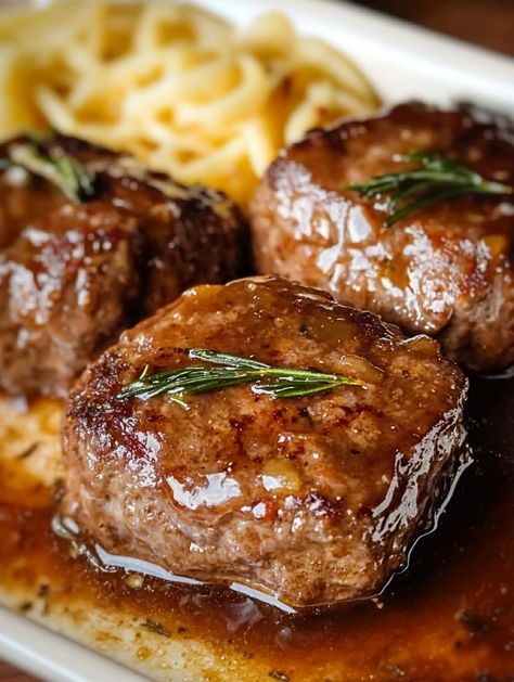 Amish Poor Man’s Steak Recipe Meat Cakes Ground Beef, Food Men Love, Amish Country Poor Man’s Hamburger Steaks, Poor Man's Stew Ground Beef, Salisbury Steak Recipe Ground Beef, Poor Man’s Meal, Amish Ground Beef Recipes, Ground Beef Steak Recipes, Amish Poor Man’s Steak