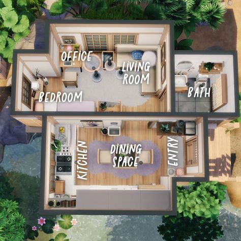 Sims 4 Floor Plan, Sims 4 Floor, Mt Komorebi, Two Bedroom Tiny House, Sims 4 Houses Layout, Sims 4 House, Sims 4 Challenges, Sims 4 Speed Build, Sims 4 Bedroom