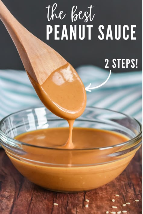 This peanut dipping sauce is SUPER easy: it’s made with only a handful of ingredients and is done in 2 steps. This is a Thai inspired peanut sauce with Asian flavors. The options for this tasty sauce are endless: use it as a sauce for chicken, a topping for salads or noodles, or as a dip for chopped veggies or spring rolls. It’s so good you’ll keep finding reasons to make it! Made with only a handful of ingredients and done in 2 steps. Thai recipe that can also be made spicy. Asian Peanut Dipping Sauce, Peanut Butter Dip For Spring Rolls, Peanut Sauce For Stir Fry, Peanut Sauce Chicken Wraps, Homemade Thai Peanut Sauce, Easy Peanut Dipping Sauce, Easy Peanut Dressing, Dumpling Peanut Sauce Recipe, Peanut Butter Thia Sauce