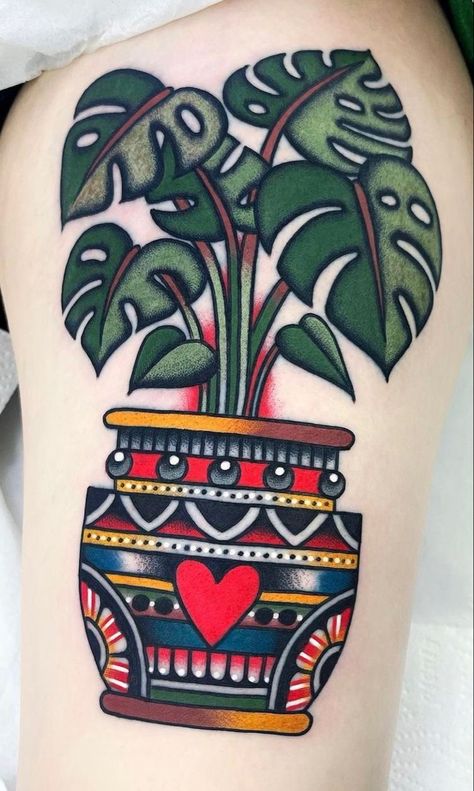 Monstera Tattoo, Traditonal Tattoo, Traditional Tattoo Inspiration, Traditional Tattoo Flowers, Neotraditional Tattoo, Traditional Style Tattoo, Tattoo Magazine, Traditional Tattoo Sleeve, Ornamental Tattoo