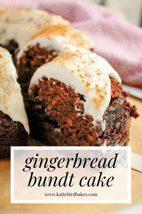 Chocolate Gingerbread Bundt Cake, Ginger Bread Bundt Cake, Frosting For Gingerbread Cake, Gingerbread Cake With Cream Cheese Frosting, Gingerbread Cake Recipe Moist, Gingerbread Cake With Cream Cheese Icing, Gingerbread Bundt Cake Recipes, Bundt Cake Frosting, Ginger Bundt Cake