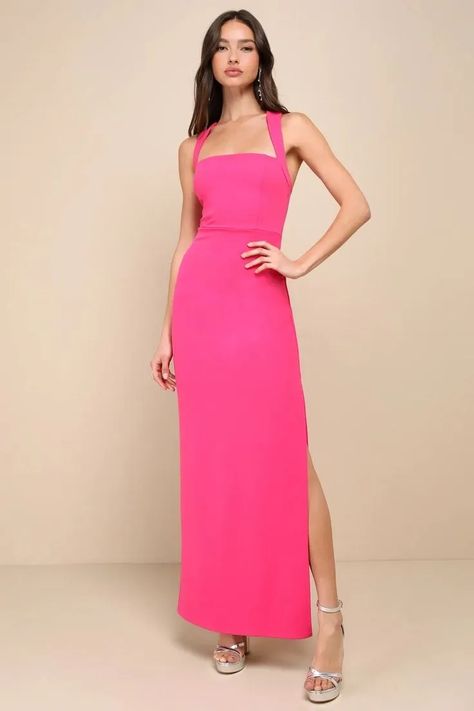 What to wear to a Quince as a Guest - My Perfect Quince Hot Pink Maxi Dress, Lulus Maxi Dress, Pink Dress Women, Column Skirt, Hot Pink Dresses, Pink Prom Dresses, Gala Dresses, Guest Outfit, Sleeveless Maxi Dress