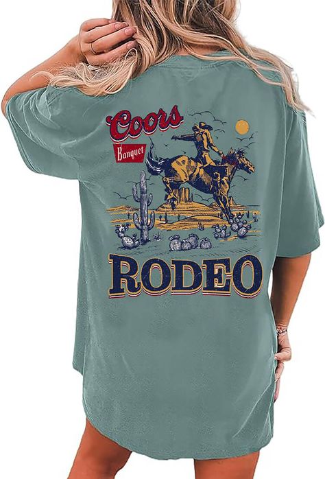 Oversized Shirts For Women, Graphic Tee Crew Neck Shirt For Rodeo, Retro Style Crew Neck T-shirt For Rodeo, Cheap Western Style T-shirt For Rodeo, Short Legging, Cheap Vintage T-shirt For Rodeo, Oversized Graphic Print T-shirt For Rodeo, Retro Cowgirl, Cowboy Rodeo