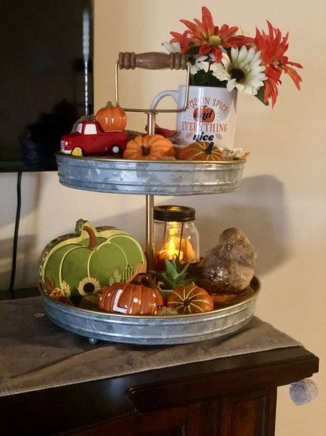 25+ Thanksgiving Tiered Tray Ideas for 2022 | HubPages Country Cupcakes, Tiered Tray Ideas, Thanksgiving Tiered Tray, Tier Serving Tray, 3 Tier Serving Tray, Kitchen Table Centerpiece, Tiered Tray Diy, Holiday Crafts Diy, Farmhouse Style Decor