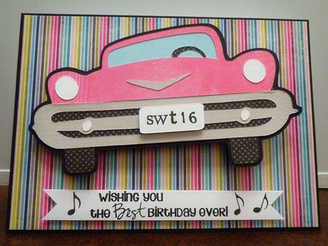 Sweet 16 Diy Cards, Sweet 16 Card Ideas Diy, Sweet 16 Card Ideas, 16th Birthday Card Ideas, Sweet 16 Cards, Sweet 16 Birthday Card, Happy Birthday Sweet 16, Car Cards, Old Birthday Cards