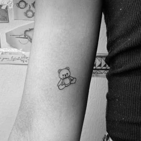 Teddy Bear Face Tattoo, Teddy Bear Tattoo Small Simple, Tiny Teddy Bear Tattoo, Mn Tattoo, Teddy Tattoo, Above Elbow Tattoo, Teddy Bear Tattoo, Emoji Tattoo, Paw Tattoo