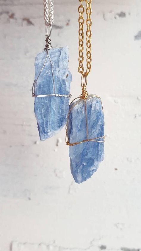 Kyanite Necklace Raw Kyanite Pendant Blue Gemstone Necklace | Etsy #kyanite #healingstones #jewelryformen Blue Gemstone Necklace, Kyanite Necklace, Raw Crystal Jewelry, Gold Bar Necklace, Buy Crystals, Dainty Gold Necklace, Blue Gemstones, Minimalist Necklace, Wire Wrapped Jewelry