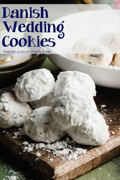 Made with butter, powdered sugar, and nuts these Danish Wedding Cookies have a tender, melt-in-your-mouth texture! #danishweddingcookies #danishweddingcookiesrecipe #danishweddingcookieseasy #homemadedanishweddingcookies #snowballcookies #pecancookies #mexicanweddingcookies Healthy Images, Danish Wedding Cookies, Danish Wedding, Russian Tea Cookies, Wedding Cookies Recipe, Danish Cookies, Cookies With Chocolate Chips, Russian Tea Cake, Cookies With Chocolate