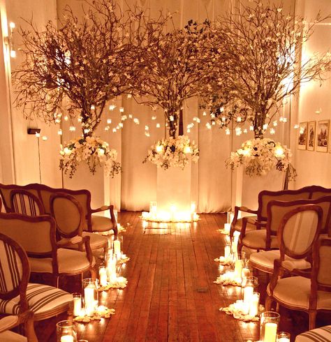 10 Unique Indoor Ceremony Backdrop Ideas - Branches, flowers and candlelight. For more ideas, visit Rebecca Chan Weddings and Events www.rebeccachan.ca Winter Wedding Ceremony Decorations, Wedding Ceremony Backdrop Indoor, Ceremony Backdrop Indoor, Tree Wedding Centerpieces, Candles Ideas, Wedding Ceremony Ideas, Indoor Wedding Ceremonies, Romantic Christmas, Wedding Ceremony Backdrop