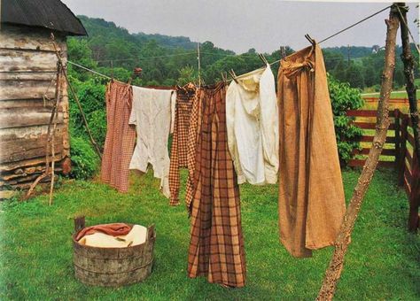 i like the idea of having a rustic clothesline out back-- the modern ones are such an eyesore Old Fashioned Clothes, Laundry Lines, Clothes Hanging, Into The West, Vintage Laundry, Washing Line, Fresh Linen, Down On The Farm, Hanging Clothes