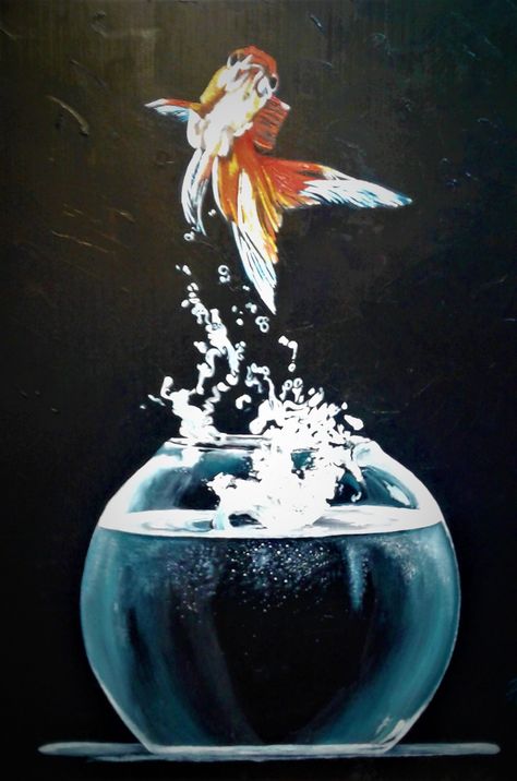 Fish Jumping Out Of Water, Still Art, Metamorphosis Art, Coy Fish, Water Tattoo, Reflection Art, Water Illustration, Water Drawing, Fish Drawings