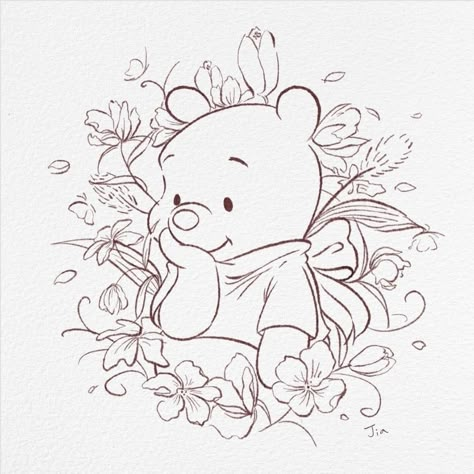 Chibi Winnie The Pooh, Disney Baby Svg, Cute Winnie The Pooh Drawings, Winnie The Pooh Painting, Winnie The Pooh Drawing, Winnie The Pooh Pictures, 디즈니 캐릭터, Minimalist Tattoos, Cartoon Tattoos