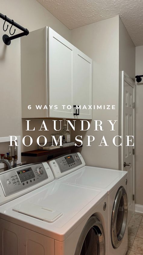 Small Laundry Room Ideas: 6 Things We Bought to Maximize Space Hanging Rods In Laundry Room, Laundry Room Solutions, Small Laundry Room Ideas, Narrow Laundry Room, Laundry Doors, Laundry Room Ideas Small Space, Small Laundry Room Makeover, Laundry Room/mud Room, Small Laundry Room Organization