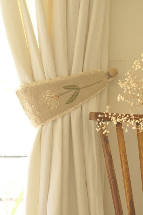 Embroidered Dandelion, Curtain Holders, Curtains White, Pastel Color Palette, Curtains Home, Curtain Holder, Luxury Curtains, Curtain Tiebacks, Upholstery Cushions