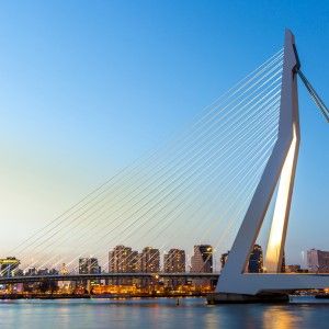 Dezeen's+A-Zdvent+calendar:+Erasmus+Bridge+by+Ben+van+Berkel High Building, Modern Architects, Cities In Europe, Over The River, Modern Buildings, Urban Landscape, Rotterdam, The River, San Francisco Skyline