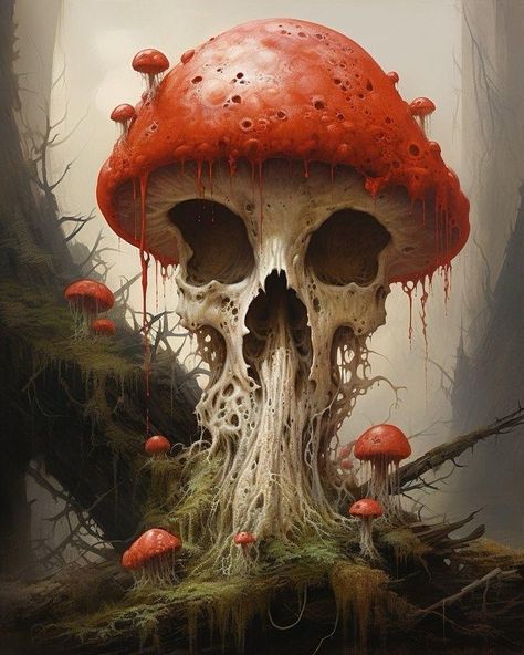 Mushrooms Tattoos, Gothic Mushroom, Skull With Mushrooms, Skull Artwork Illustrations, Skull Mushroom, Mushroom Skull, Fungi Art, Halloween Wallpaper Cute, Clever Tattoos