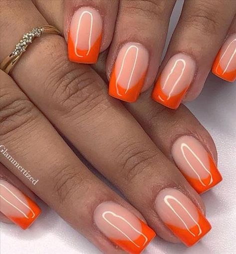 French Tip Coffin Nails, French Tip Coffin, Orange Acrylic Nails, Elegant Touch Nails, Orange Nail Designs, White Tips, Gel Toe Nails, Acrylic Toe Nails, Simple Gel Nails