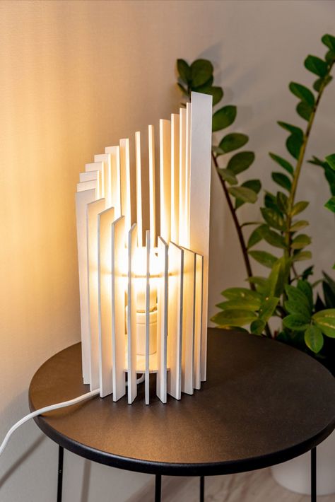 35 Beautiful  Handmade Wooden Lamp Design Ideas You’ll Want To DIY Immediately - Engineering Discoveries White Bedside Lamps, Laser Cut Lamps, Wooden Lamps Design, Wood Desk Lamp, Wood Lamp Design, Diy Lampe, Unique Table Lamps, Lampe Decoration, Handmade Lamps