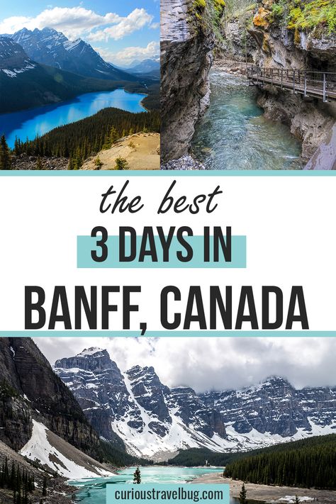 The most epic three day guide to Banff National Park in Canada. This guide covers the best sights to see, scenic roads to drive, top easy hikes, and everything you need to know for an amazing vacation including where to eat, where to sleep, and how to get around Banff. | Banff National Park | Banff National Park Summer | Things to do in Banff | banff national park summer road trips | banff canada | what to do in banff canada Banff Itinerary, Banff National Park Canada, Best Places To Vacation, Canada Travel Guide, Banff Canada, Canadian Travel, Canada Road Trip, Scenic Roads, Perfect Itinerary