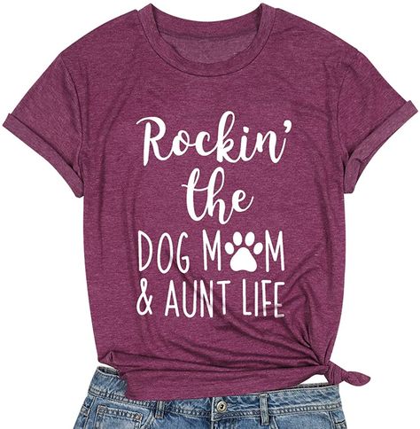 Mom Tee Shirts, Dog Mama Shirt, Dog Mom Tee, Aunt Life, Auntie Shirts, Letter Print Tee, Dog Mom Sweatshirt, Graphic Print Shirt, Shirts Short Sleeve