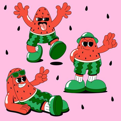 Watermelon character design illustration Fruit Character Design, Watermelon Character, Farmers Market Logo, Watermelon Cartoon, Fruit Character, Watermelon Illustration, Market Logo, Watermelon Art, Fruit Cartoon