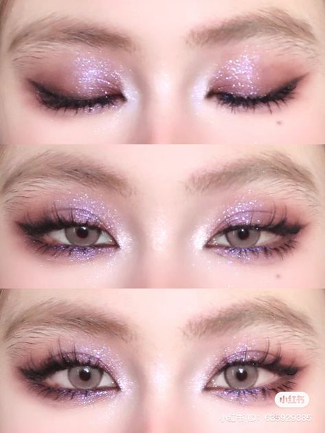 Cool Toned Purple Eyeshadow, Purple Eyeshadow Hooded Eyes, Korean Purple Makeup, Aesthetic Eye Makeup, Eyeshadow Purple, Purple Makeup Looks, Aesthetic Eye, Eyes Aesthetic, Princess Makeup