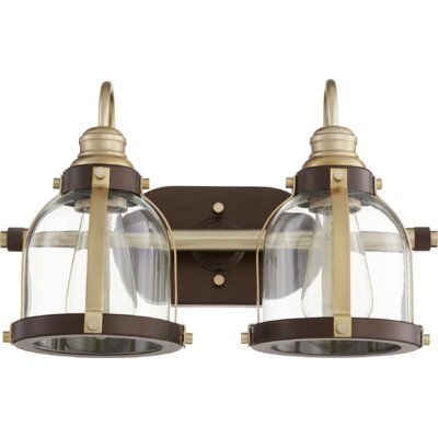 Bronze Bathroom Light Fixtures, Bronze Vanity Lighting, Quorum Lighting, Traditional Bathroom Vanity, Bronze Bathroom, Vanity Light Fixtures, Glass Vanity, Light Vanity, Bath Vanity Lighting