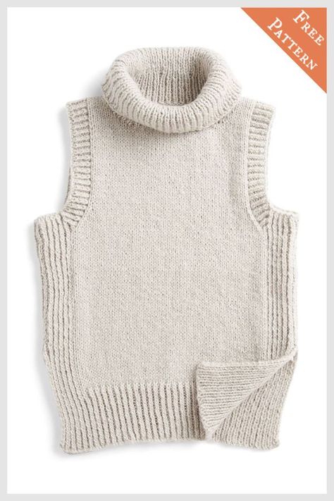 Turtleneck Vest with Side Slits Free Knitting Pattern Knitted Vest Patterns Free For Women, Knit Vest Pattern Free, Free Knitting Patterns For Women, Vest Pattern Free, Easy Knitting Patterns Free, Knit Vest Pattern, Crochet Vest Pattern, Sleeveless Turtleneck, Easy Knitting Patterns