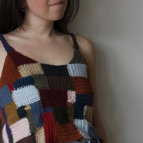 Scrap Yarn Crochet Tank Top, Patchwork Crochet Top, Crochet Patchwork Top, Scrap Yarn Top, Crochet Oddities, Scrap Sweater, Crochet Patchwork Sweater, Scrap Crochet, Patchwork Tank Top