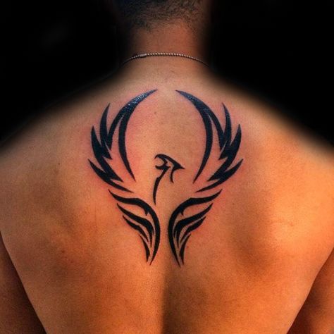 Mens Upper Back Phoenix Wings Tattoo Design Phoenix Wings Tattoo, Simple Shoulder Tattoo, Phoenix Back Tattoo, Small Back Tattoos, Phönix Tattoo, Upper Back Tattoos, Wing Tattoo Designs, Phoenix Tattoo Design, Mens Shoulder Tattoo