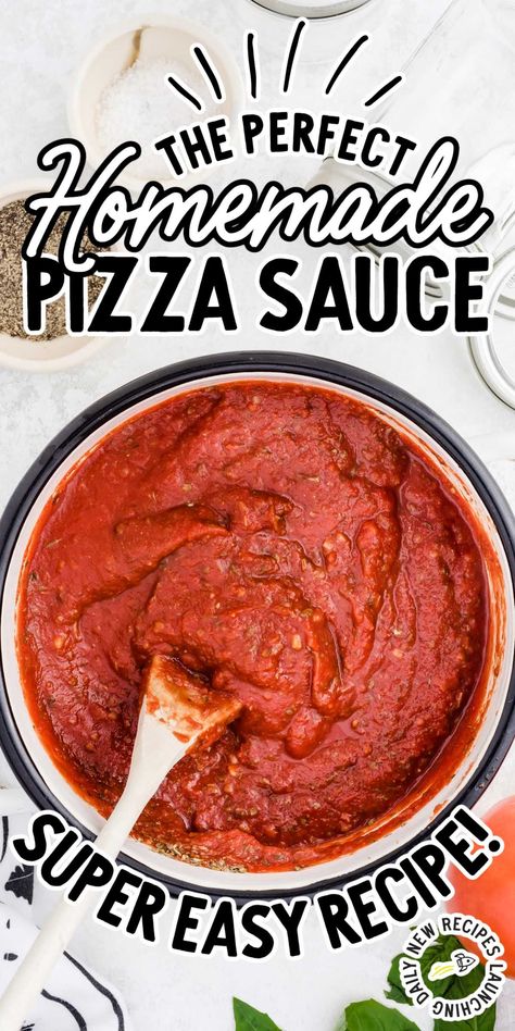 With only a handful of ingredients, this pizza sauce recipe is so easy to make and much more flavorful than store-bought. Kid Friendly Pizza Recipes, Fruit Pizzas, Goodies Recipes, Pasta Sauce Homemade, Best Homemade Pizza, Homemade Sauce Recipes, Pizza Sauce Recipe, Pantry Ingredients, Easy Homemade Pizza