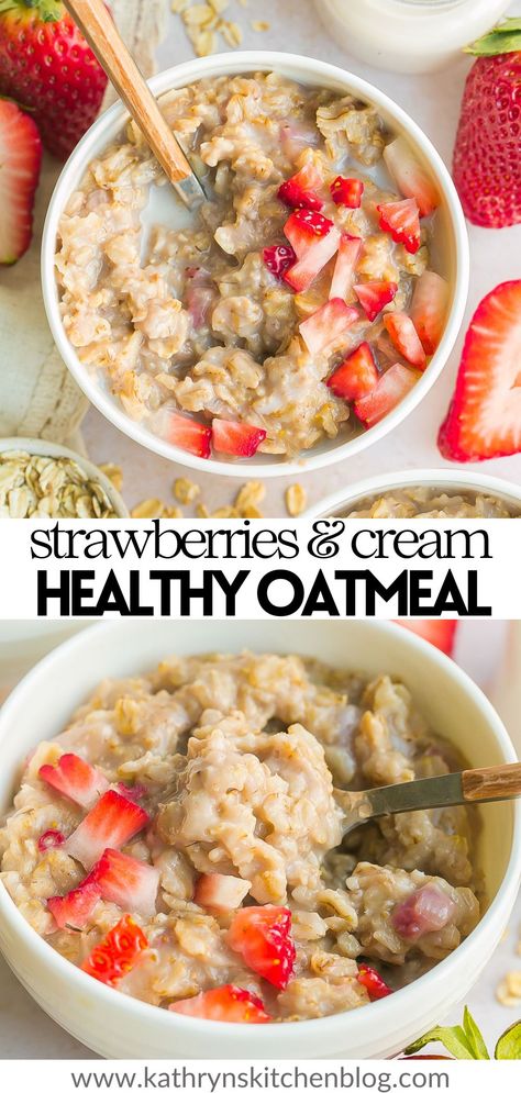 Fruit Oatmeal Recipes, Oatmeal With Strawberries Healthy, Oatmeal With Frozen Fruit, Strawberry Oatmeal Bake Breakfast, Oatmeal With Fruit Breakfast, Fruit And Cream Oatmeal, Homemade Strawberry Oatmeal, Hot Healthy Breakfast, Stove Top Oatmeal Recipes