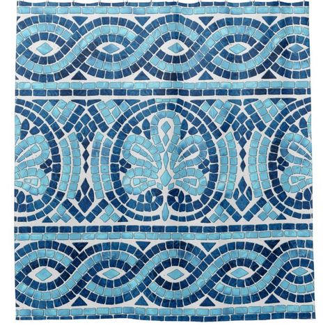 Greek Mosaic Tile Ornament Shower Curtain Gender: unisex. Age Group: adult. Mosaic Art Greek, Mediterranean Art Deco, Greek Tiles, Greek Mosaic, Nautical Mosaic, Greek Decor, Pretty Tiles, 21 Diner, Mediterranean Art