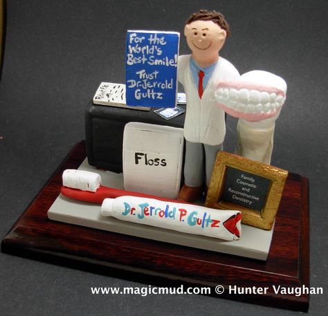 Custom made Dentist Gift any orthodontist, periodontist, endodontist, prosthodontist or general dentist is made to order- as well as any other occupation! www.magicmud.com 1 800 231 9814  $200-250 #dentist#endodontist#dental#dentistry#orthodontist#periodontist#prosthodontist#OralSurgeon#graduation#office-gift #anniversary #birthday #cake toppers#figurine#gift Birthday Present For Brother, Brother Ideas, Gifts For Surgeons, Radiologist Gifts, Doctor Graduation Gift, Clay Mug, Birthday Gifts For Brother, Brother Christmas, Brother Birthday