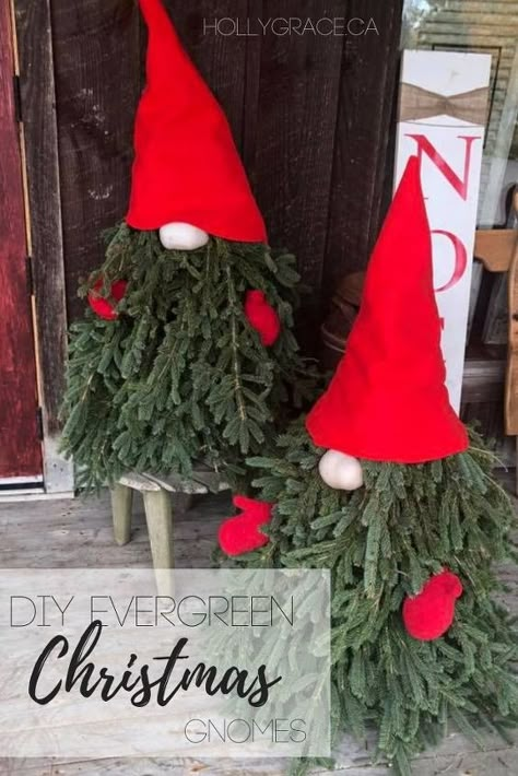 Gnomes are all the rage this Christmas. They seem to be everywhere and growing more popular by the day! Julkransar Diy, Joululahjat Diy, Evergreen Christmas, Faux Christmas Trees, Gnomes Crafts, Christmas Gnomes, Easy Christmas Diy, Christmas Porch, Noel Christmas