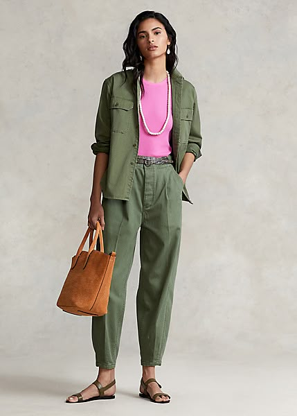 Monochromatic Outfit Summer, Olive Green Shirt Outfit, Linda Wright Style, Green Slacks, Green Shirt Outfits, Lace Camisole Top, 2015 Outfits, Smart Casual Women, Utility Shirt