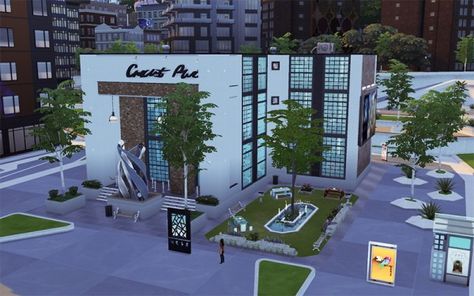 Sims Artists: Center for Contemporary Arts • Sims 4 Downloads Sims 4 Art, Sims 4 Cc Furniture Living Rooms, The Sims 4 Lots, Murs Roses, San Myshuno, Commercial Center, Contemporary Arts, Sims Building, Building House