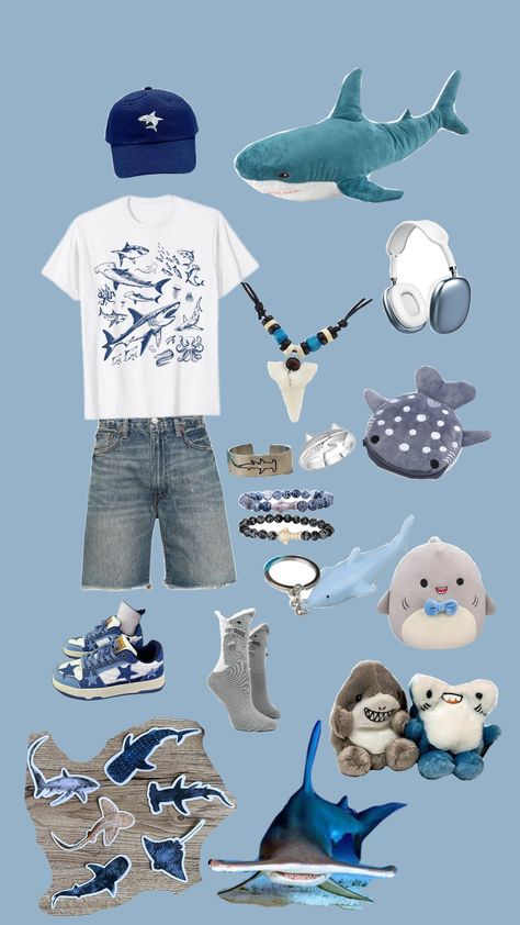 #shark #outfit #aesthetic #core Sharkcore Outfits, Shark Core, Shark Aesthetics, Silly Shark, Shark Things, Shark Clothes, Shark Outfit, Shark Stuff, Ocean Room