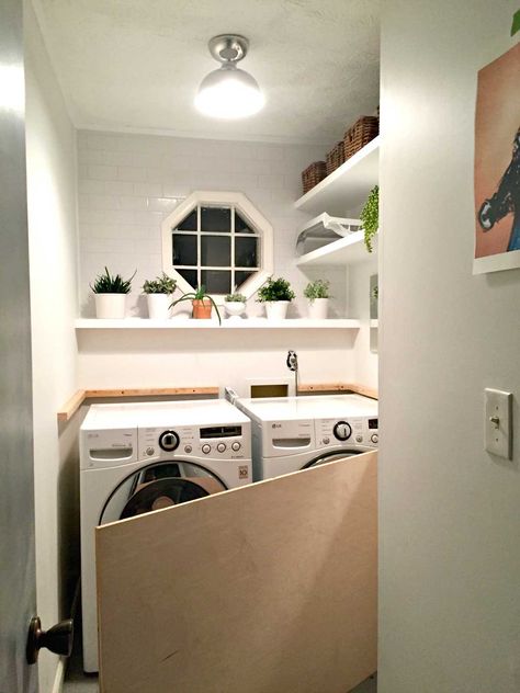 Diy Plywood Countertop, Laundry Room Makeover Diy, Plywood Countertop, Laundry Room Countertop, Laundry Room Storage Shelves, Small Laundry Room Organization, Diy Storage Ideas, Kitchen Remodel Countertops, Room Storage Diy