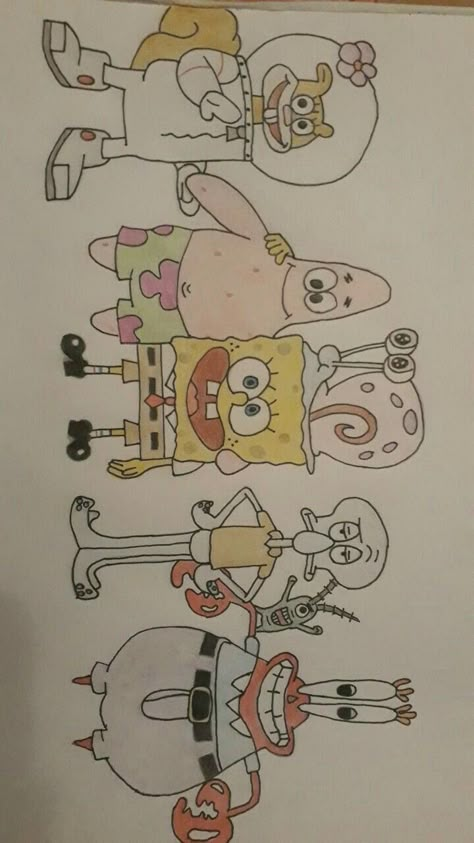 Spongebob Sketches, Drawing Ideas Spongebob, Cartoon Characters To Draw, Relationship Drawings, Spongebob Drawings, Disney Drawings Sketches, Drawing Ideas List, Doodle Art Drawing, Canvas Drawings