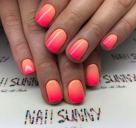 Pink Orange Ombré Nails, Pink And Orange Ombre Nails, Coral Ombre Nails, Nails Pink Ombre, Bright Orange Nails, Red Nails Acrylic Square, Wine Red Nails Acrylic, Nails Acrylic Square Long, Coral Ombre