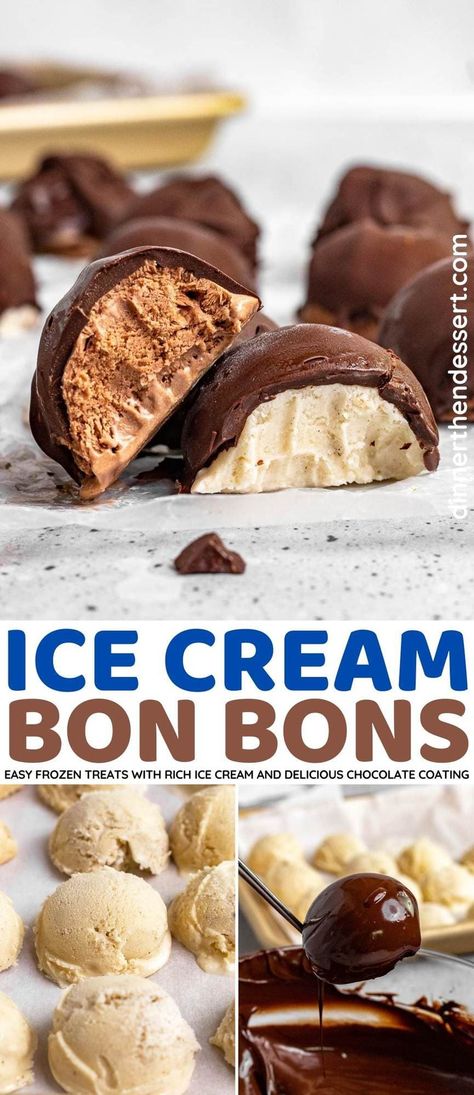 Homemade Fudge For Ice Cream, Chocolate Covered Ice Cream Bites, Ice Cream Balls Frozen, Homemade Pralines And Cream Ice Cream, Ice Cream Balls, Ice Cream Sandwiches, Ice Cream Bon Bons Recipe, Ice Cream Bon Bons, Oreo Bon Bons Recipe Cream Cheeses