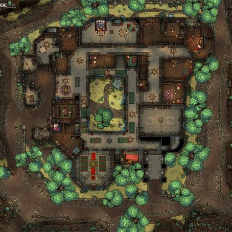 Something is wrong in this mansion. Neighbours heard the scream of a young lady coming from the basement of this building. What do you think happened here? Mansion Battlemap Dnd, Dnd Mansion, Mansion Battlemap, Dnd Classes, Dnd World Map, Tabletop Rpg Maps, Fantasy Battle, Fantasy Props, Dungeon Maps