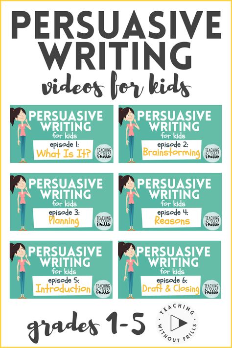 Video series by Teaching Without Frills on YouTube all about persuasive writing for kids! #persuasivewriting #opinionwriting #writingprocess Writing Videos, Writing For Kids, Persuasive Writing Prompts, Persuasive Text, Second Grade Writing, Third Grade Writing, 5th Grade Writing, 3rd Grade Writing, 2nd Grade Writing