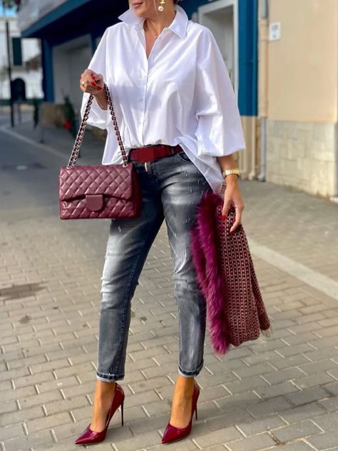 Women's Bottoms - Pants, Jeans, Skirts & Shorts Page 2 | stylewe Plain Jeans, Dress Up Jeans, Casual Chique, Casual Chic Outfit, Chic Outfit, Jean Outfits, Look Fashion, White Shirt, Chic Outfits